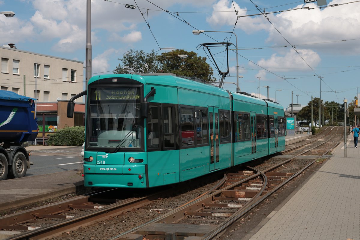 VGF Bombardier Flexity Classic S-Wagen 274 am 19.08.20 in Frankfurt am Main