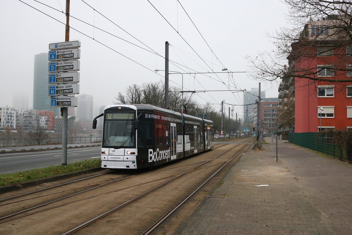 VGF Bombardier Flexity Classic Wagen 265 am 25.01.20 in Frankfurt am Main