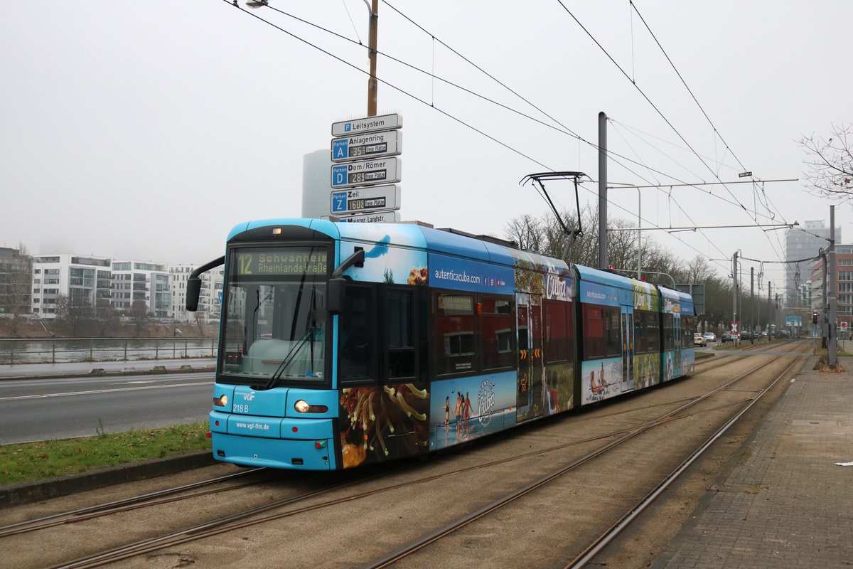 VGF Bombardier Flexity Classic Wagen 218 am 25.01.20 in Frankfurt am Main