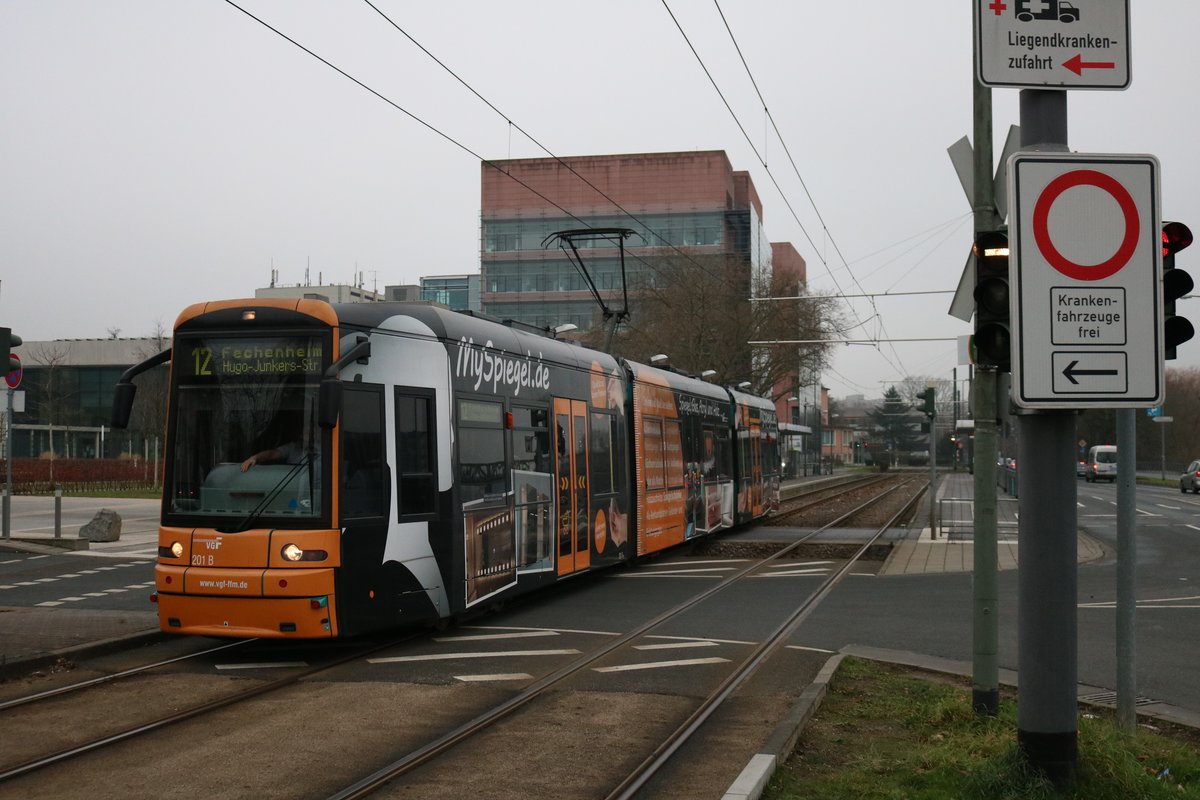 VGF Bombardier Flexity Classic Wagen 201 am 25.01.20 in Frankfurt am
