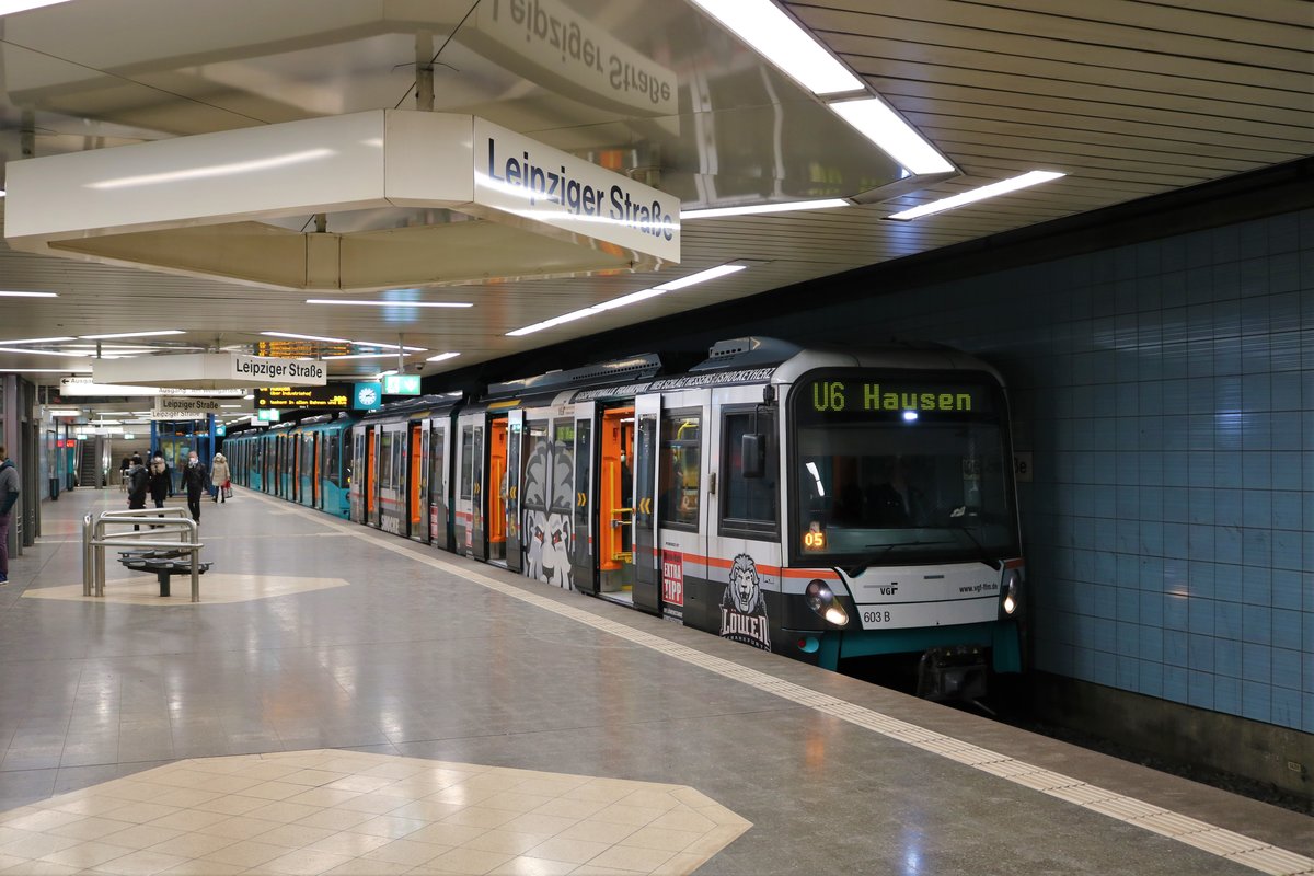 VGF Bombardier Flexity Swift U5-25 Wagen 603 am 13.02.21 in Frankfurt Leipziger Straße