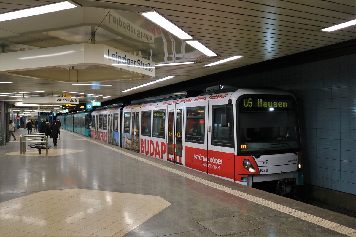 VGF Bombardier Flexity Swift U5-25 Wagen 637 am 13.02.21 in Frankfurt Leipziger Straße