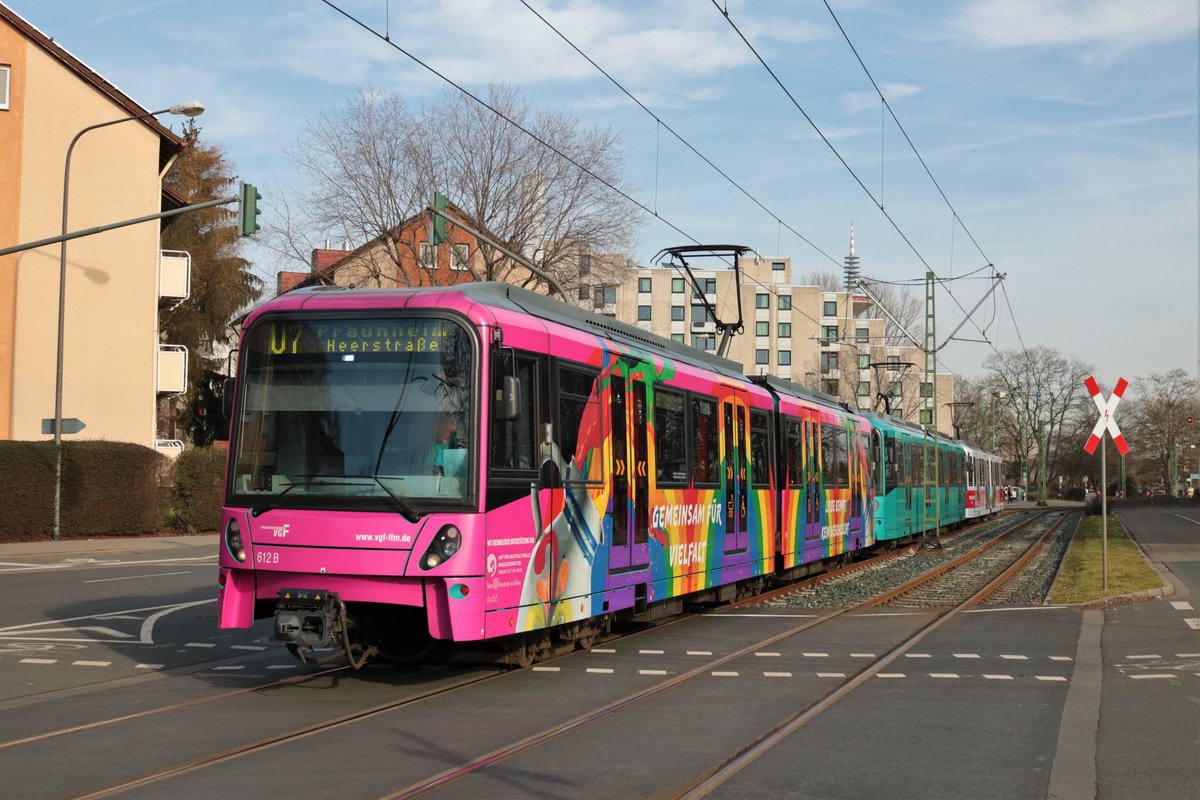 VGF Bombardier Flexity Swift U5-25 Wagen 612 am 20.02.21 in Frankfurt am Main 