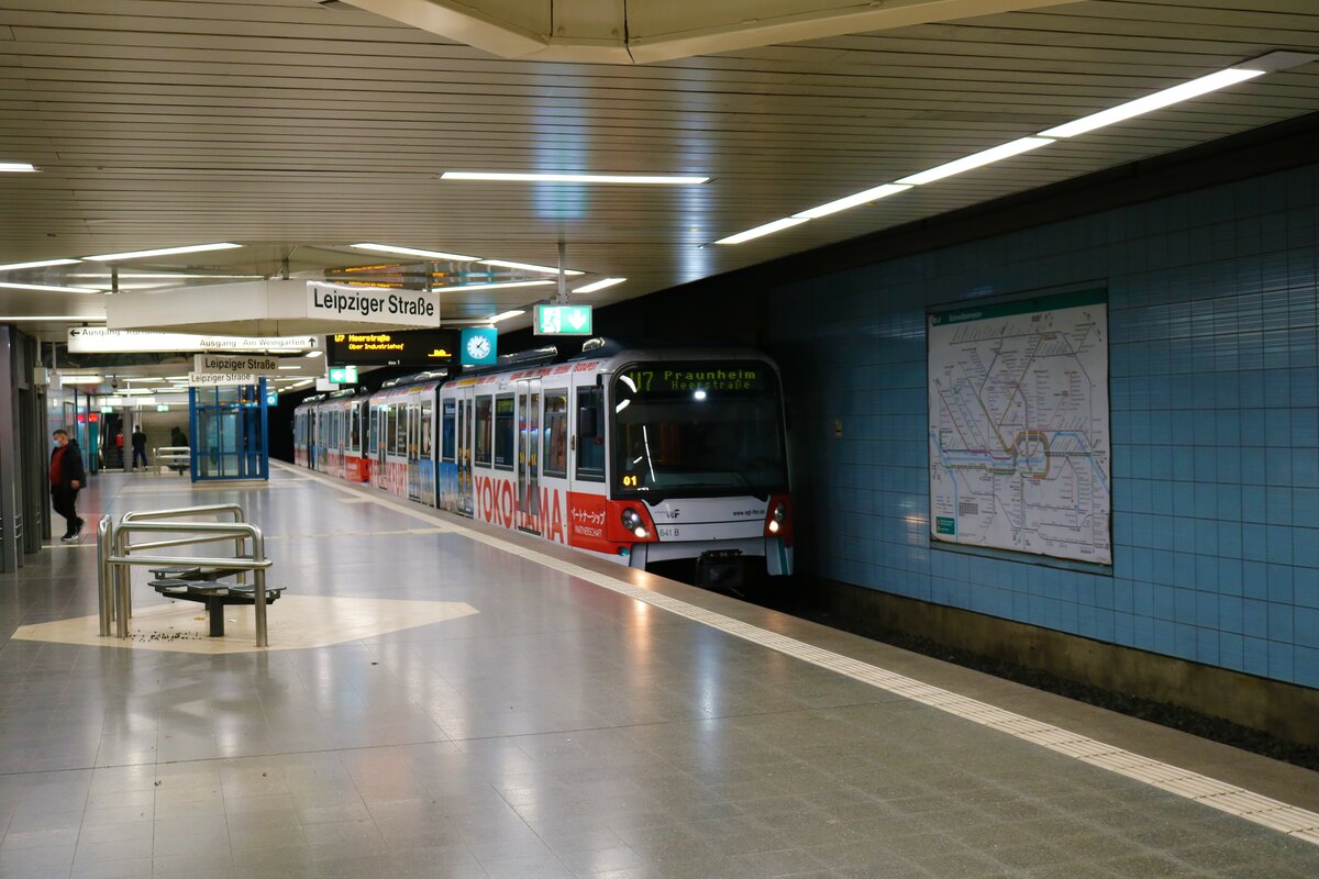 VGF Bombardier Flexity Swift U5-25 Wagen 641 am 14.11.21 in Frankfurt am Main Leipziger Straße