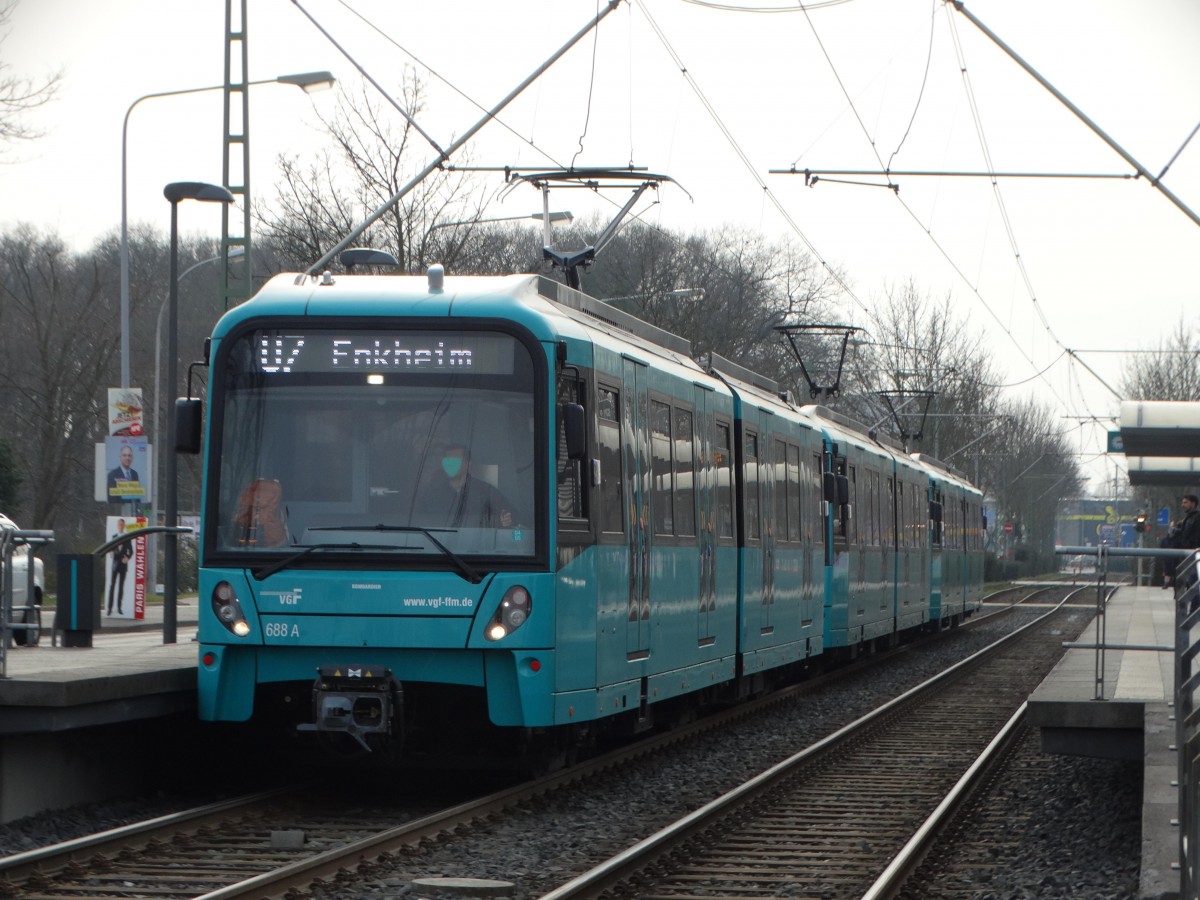 VGF Bombardier U5-25 Wagen 688 am 01.03.16 in Frankfurt am Main 