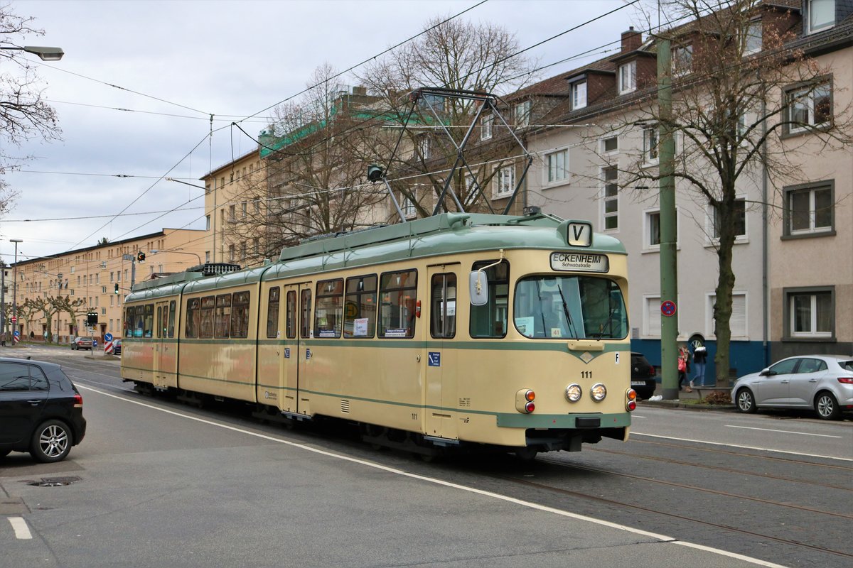 VGF Düwag O Wagen 111 am 16.03.19 bei einer Sonderfahrt in Frankfurt Eckenheim 