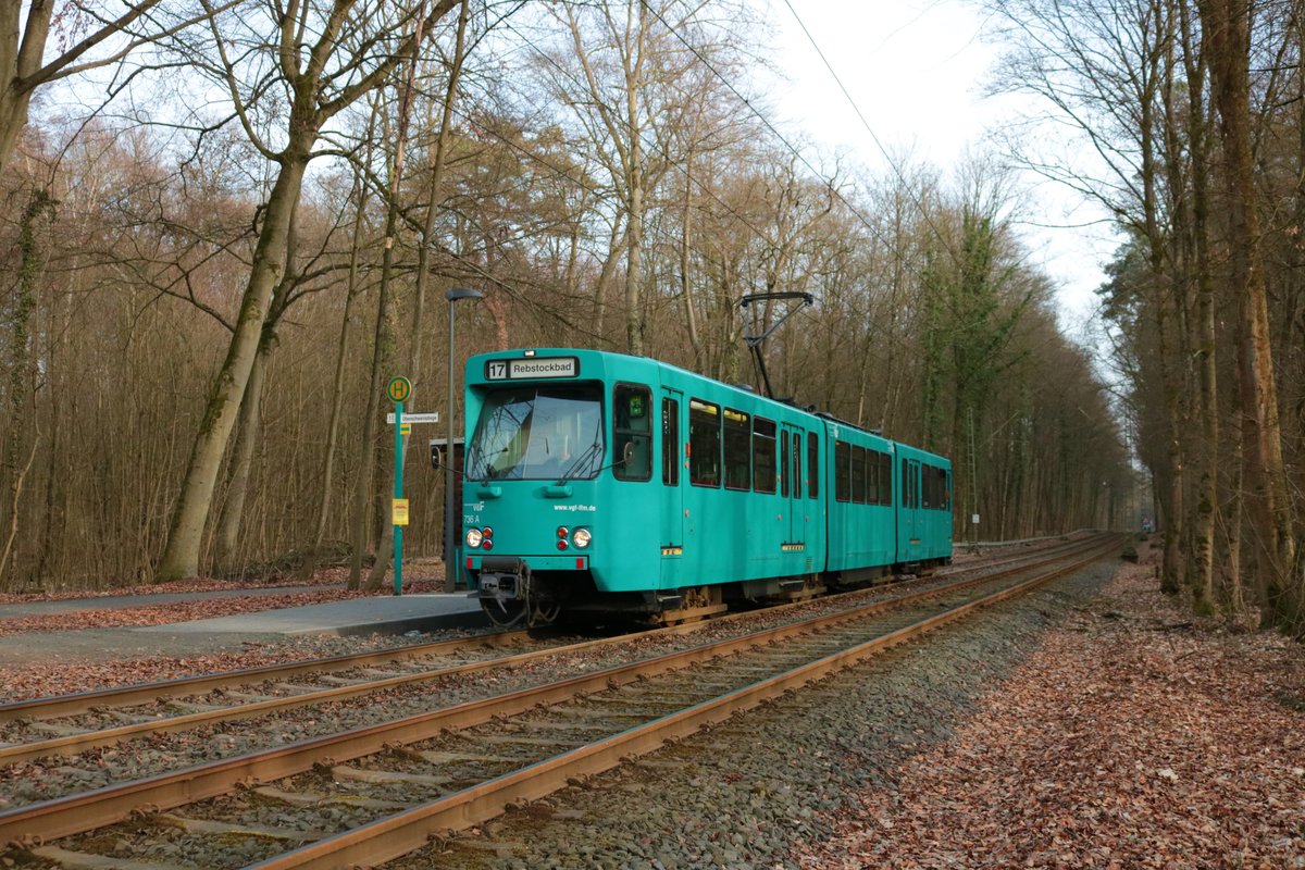 VGF Düwag Pt Wagen 736 am 22.02.21 in Frankfurter Stadtwald