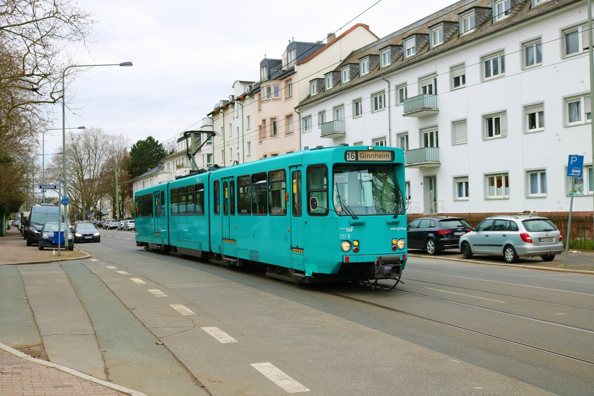 VGF Düwag Pt-Wagen am 07.01.23 mit dem Wagen 727 bei einer Sonderfahrt in Frankfurt am Main