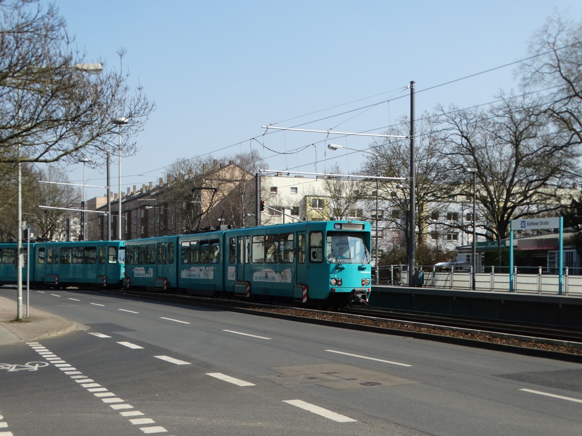 VGF Düwag Ptb Wagen 711 am 18.03.16 in Frankfurt am Main Eckenheim auf der Linie U5