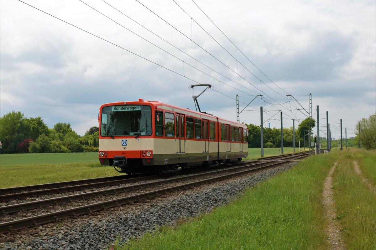VGF Düwag U3 Wagen 153 am 06.06.21 in Frankfurt Kalbach bei Bewegungsfahrten