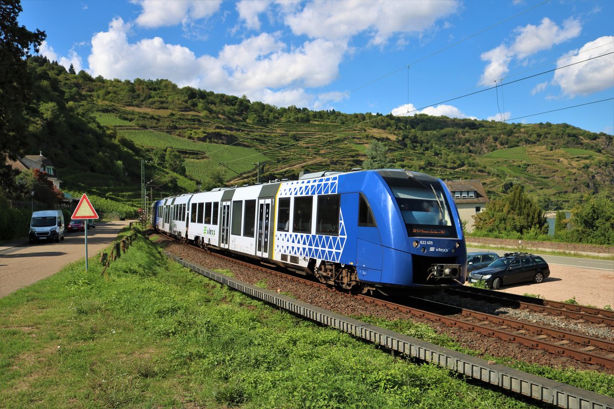 VLEXX Alstom Lint 54 (622 409) und Lint 54 (622 xxx) am 10.08.19 bei Oberwesel 