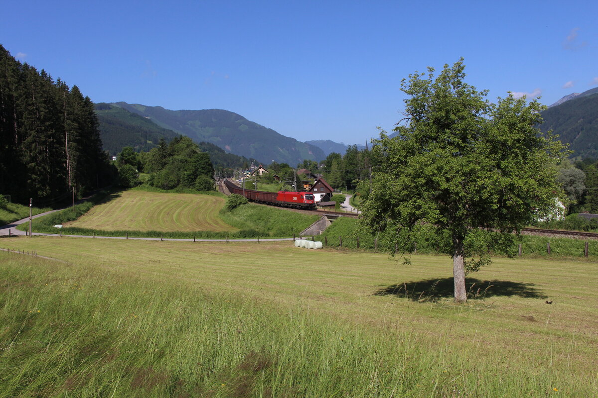 Vollbeladen mit Steinkohle für die Voest Alpine in Linz ist am 22.6.2021 der GAG48464 der mit der 1116 063 durch den Bahnhof Admont in Richtung seines Zieles fährt.
Ein Eichkatzerl im Bild hatte wohl auch Freude am vorbeifahrenden Zug da es wie wild hin und her lief.