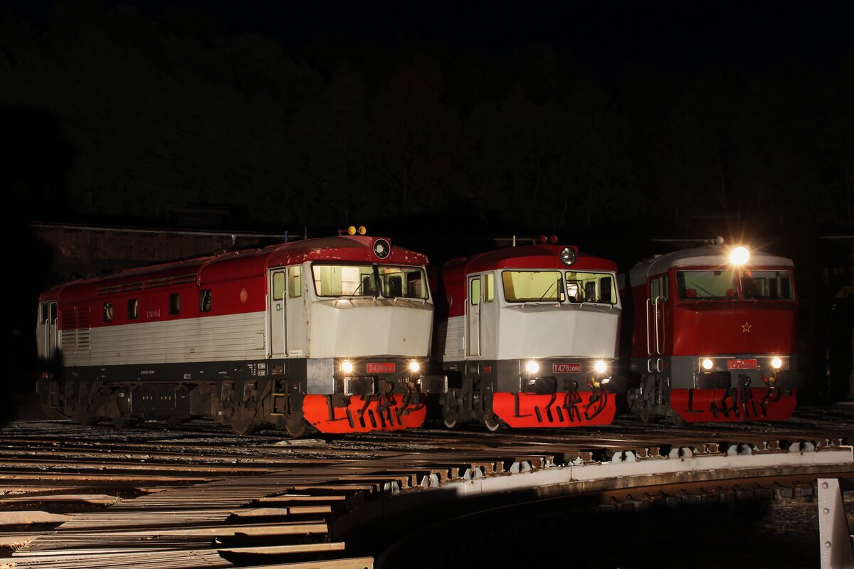 Vom 07-08.10.23 fand das Badotka Treffen in Lužná u Rakovníka statt. Hier bei der Nachtfotoparade am 07.10.23 waren T478 1146, T478 2006 und T478.1201 zu sehen.