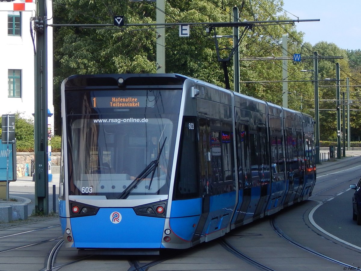 Vossloh 6N2 Nr. 603 der Rostocker Straßenbahn AG in Rostock am 19.08.2018