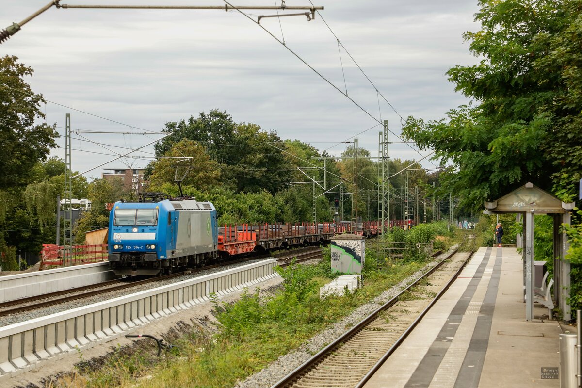 VPS 185 514-7 mit Stahlzug in Gelsenkirchen Buer Nord, September 2024.