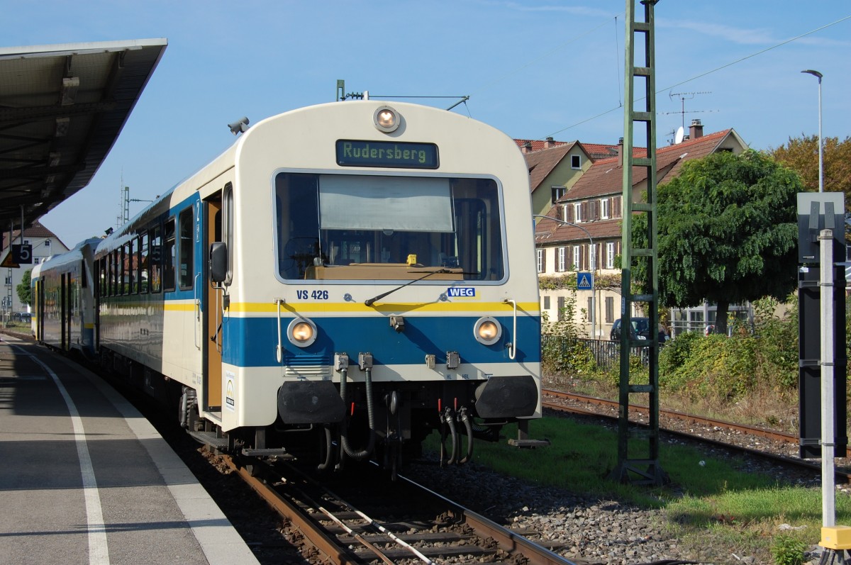 VS 426 (Steuerwagen) mit Regio-Shuttle RS1 (BR650) am 3. Oktober 2015 im Bahnhof Schorndorf.