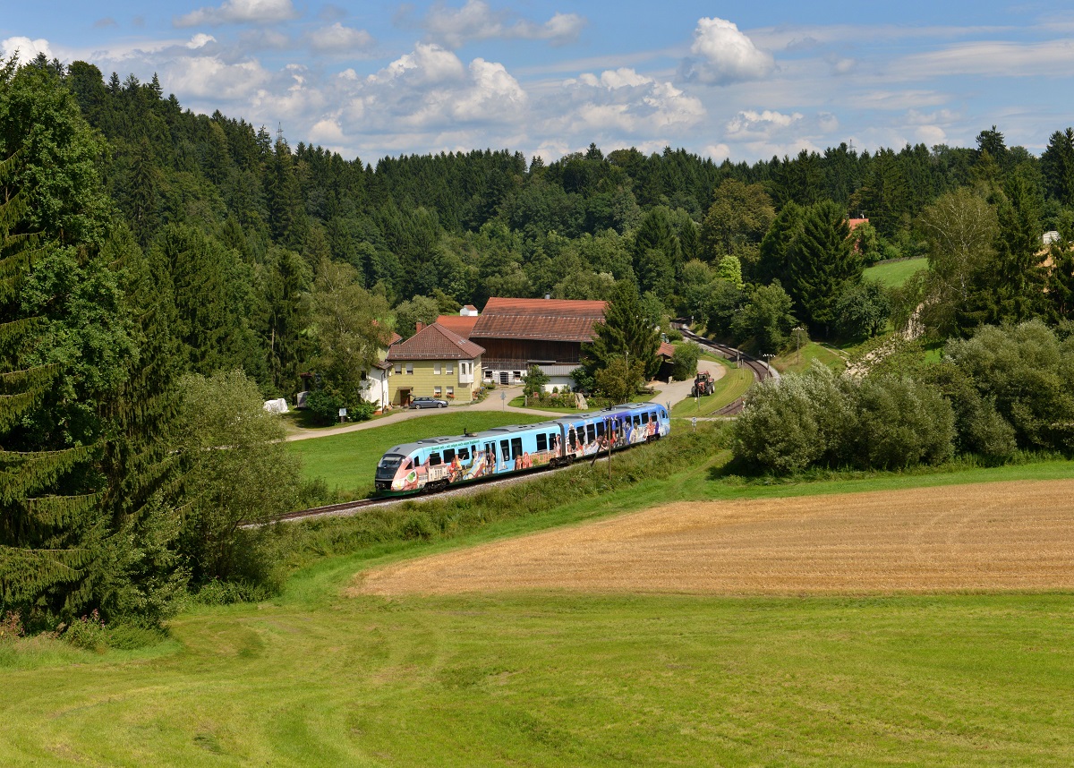 VT 06 (642 306) bei eine Sonderfahrt auf der Ilztalbahn am 09.08.2014 bei Neuhausmühle.
