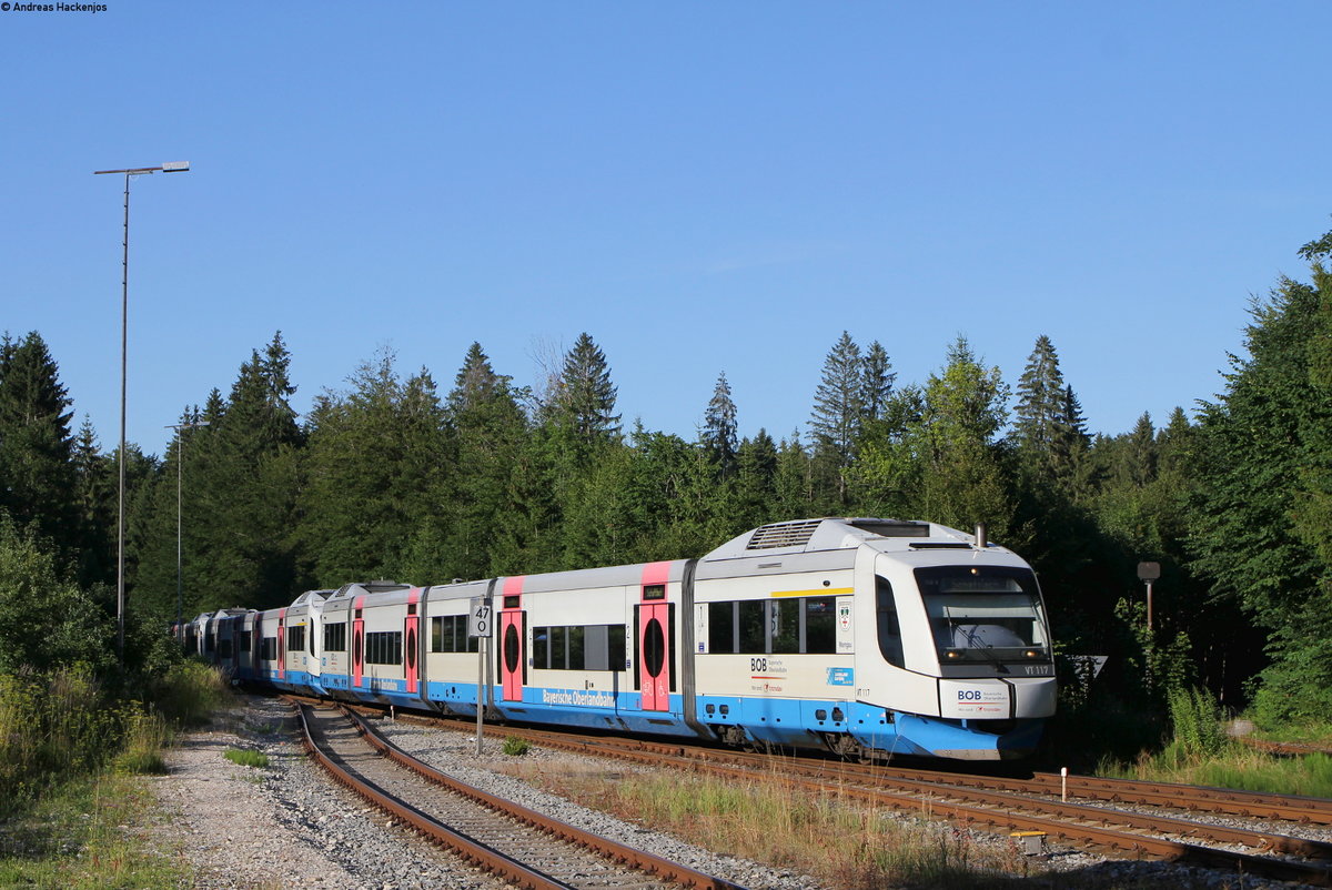 VT 117, VT 103 und VT 114 als BOB86933/BOB86983 (München Hbf-Schaftlach/Tegernsee) in Schaftlach 23.7.19