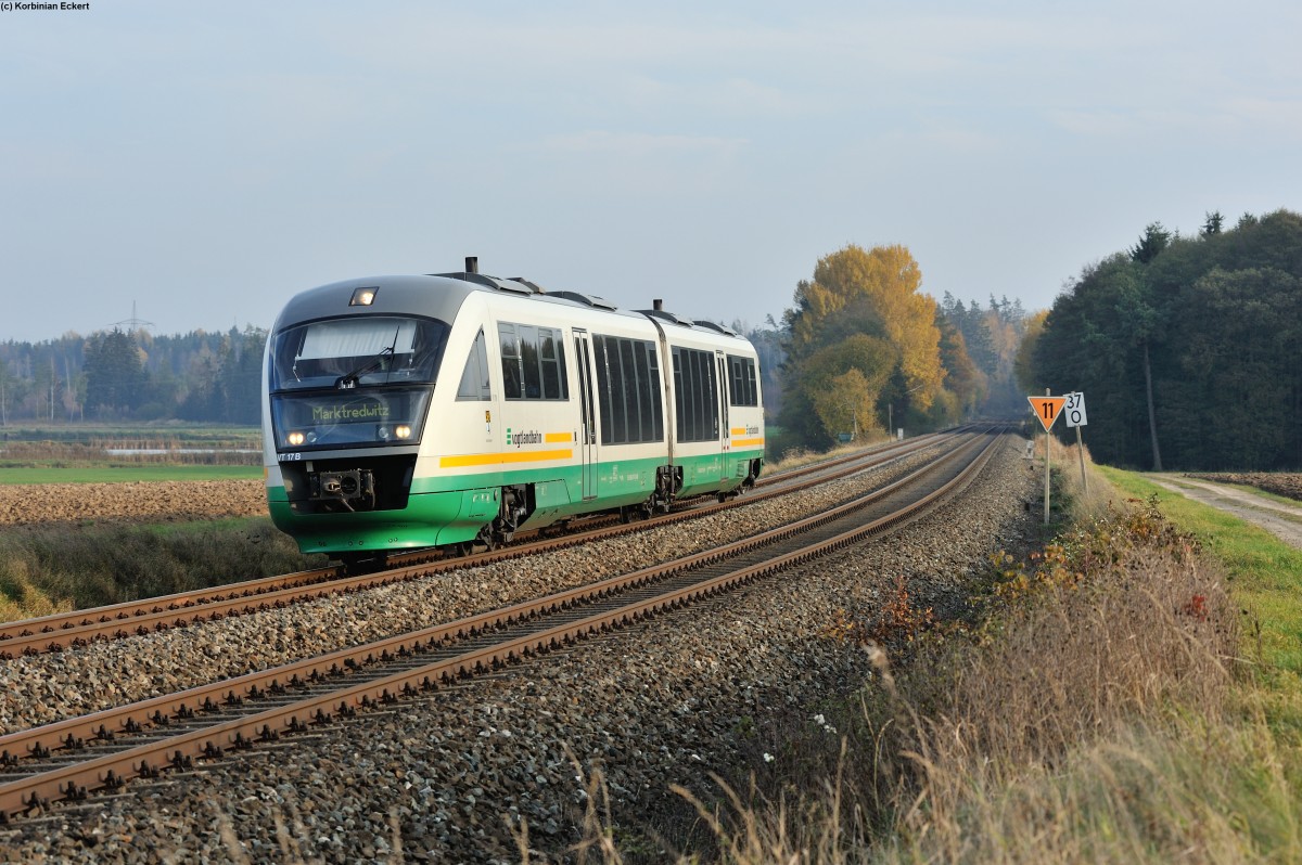 VT 17 als VBG 74262 von Regenburg nach Marktredwitz bei Oberteich, 02.11.2014