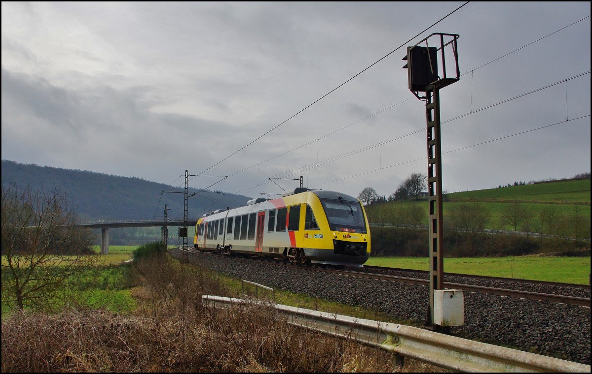 VT 272-2 auf Sonderfahrt der HLB Bahn passierte am 28.01.15 Hermannspiegel.