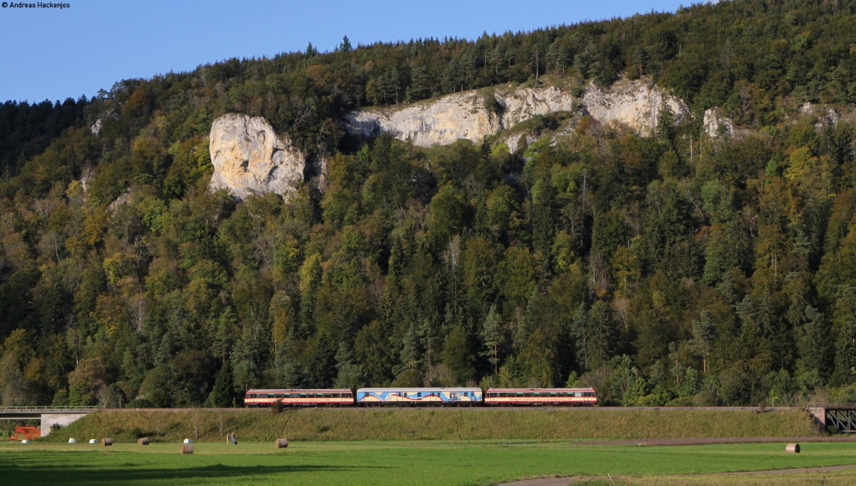 VT 41 und VT 43 als HzL88137 (Sigmaringen-Tuttlingen) bei Fridingen 27.9.14