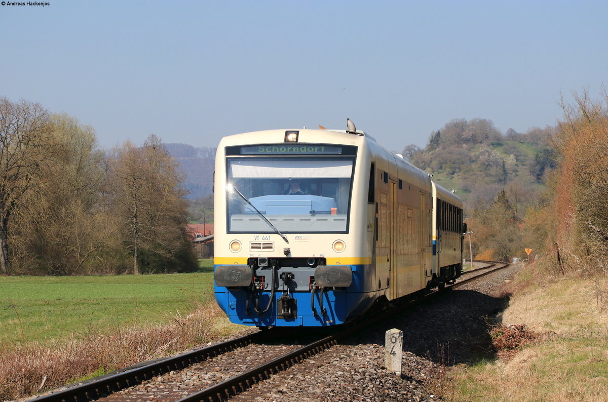 VT 441 und VS 426 als WEG 3143 (Rudersberg Oberndorf-Schorndorf) bei Miedelsbach 2.4.20