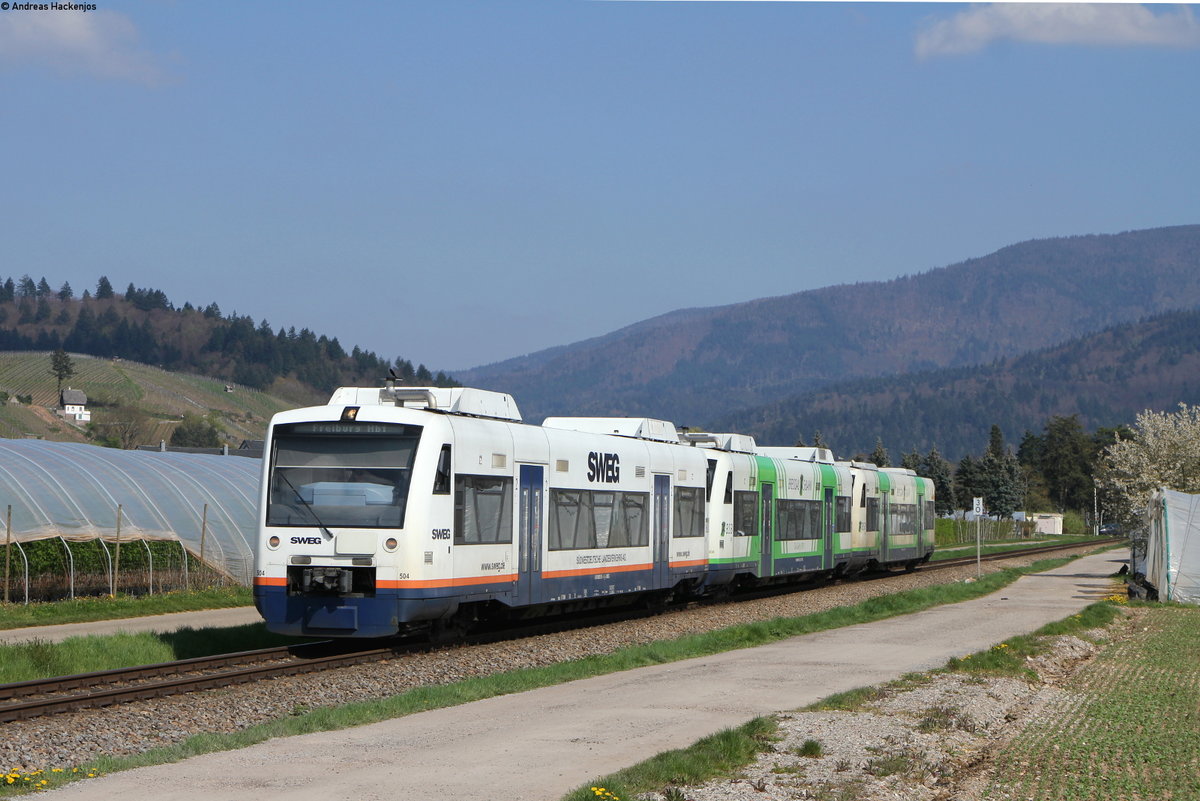 VT 504; VT 008 und VT 013 als SWE88431 (Elzach-Freiburg(Brsg)Hbf) bei Buchholz 15.4.19