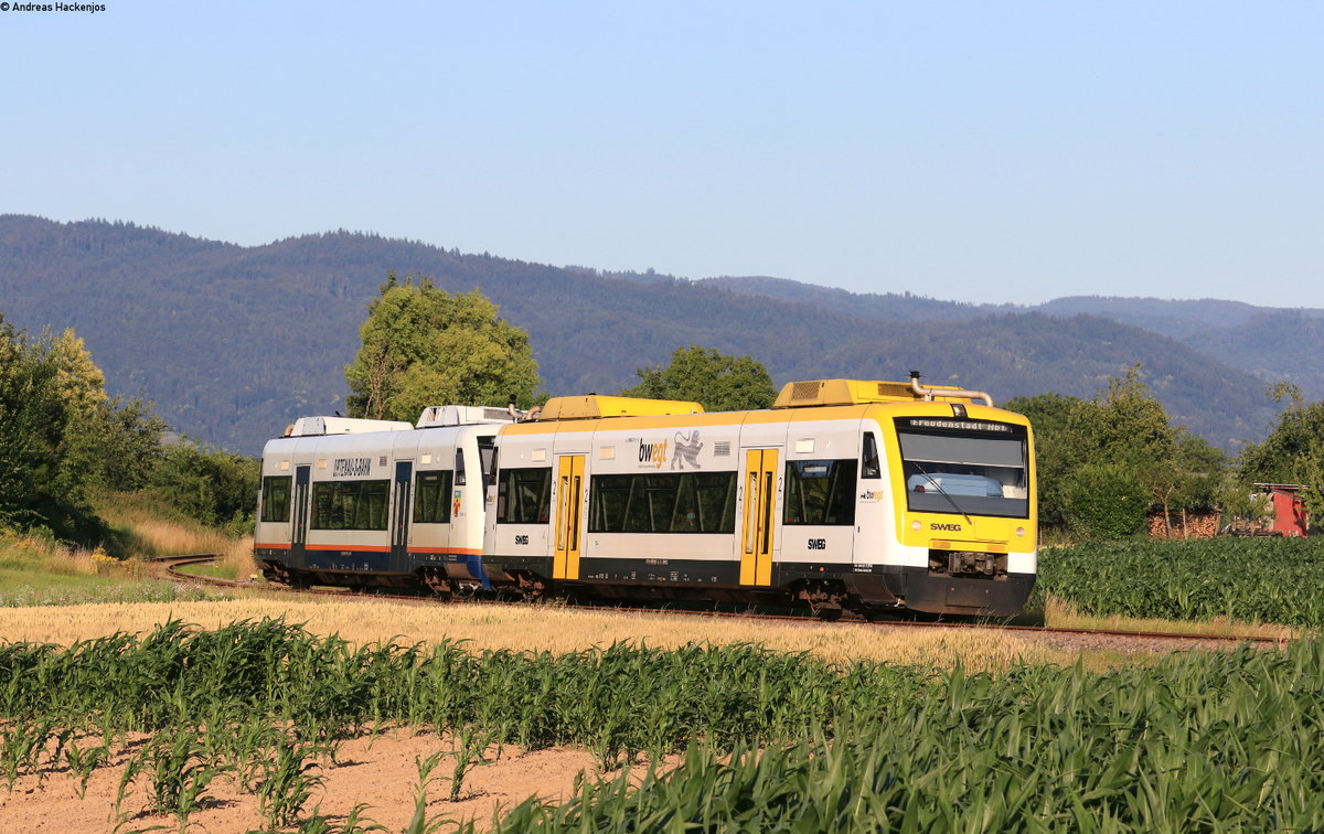 VT 523 und VT 517 als SWE 87399 (Bad Griesbach(Schwarzw)-Freudenstadt Hbf) bei Appenweier 24.6.20