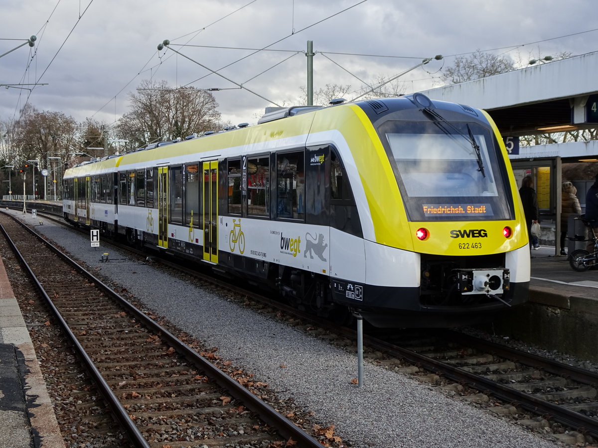 VT 622 463 der SWEG als RB nach Friedrichshafen Stadt in Radolfzell, 10.01.2020.