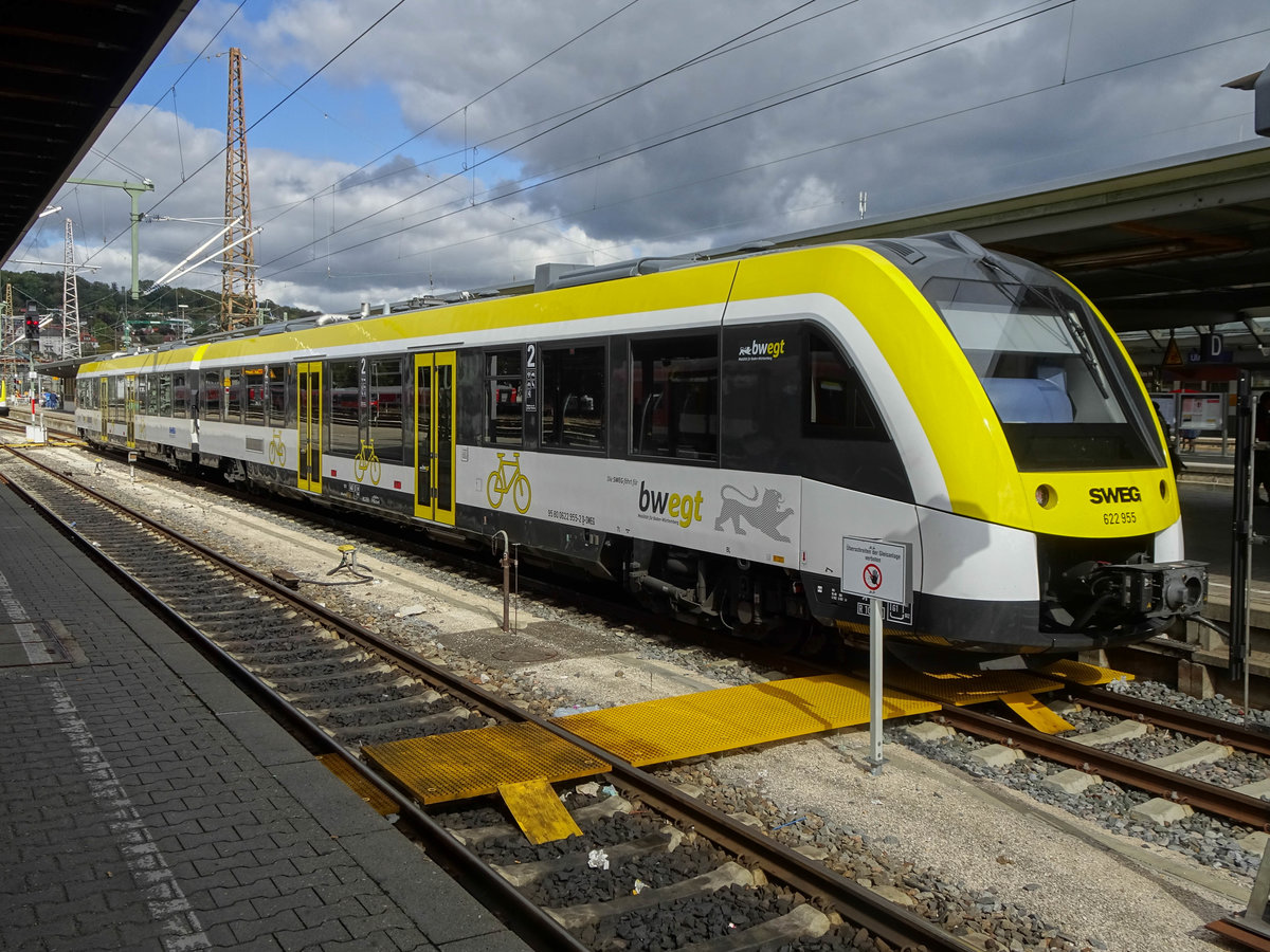 VT 622 955 der SWEG als RE 57 von Aalen Hbf in Ulm Hbf, 03.10.2019.