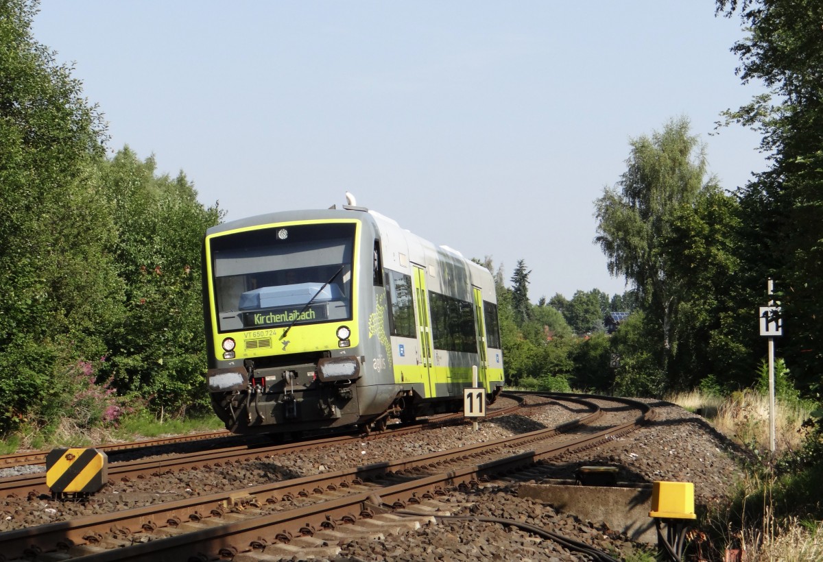 VT 650 724 der Agilis bei der Einfahrt in Marktredwitz am 22.08.13