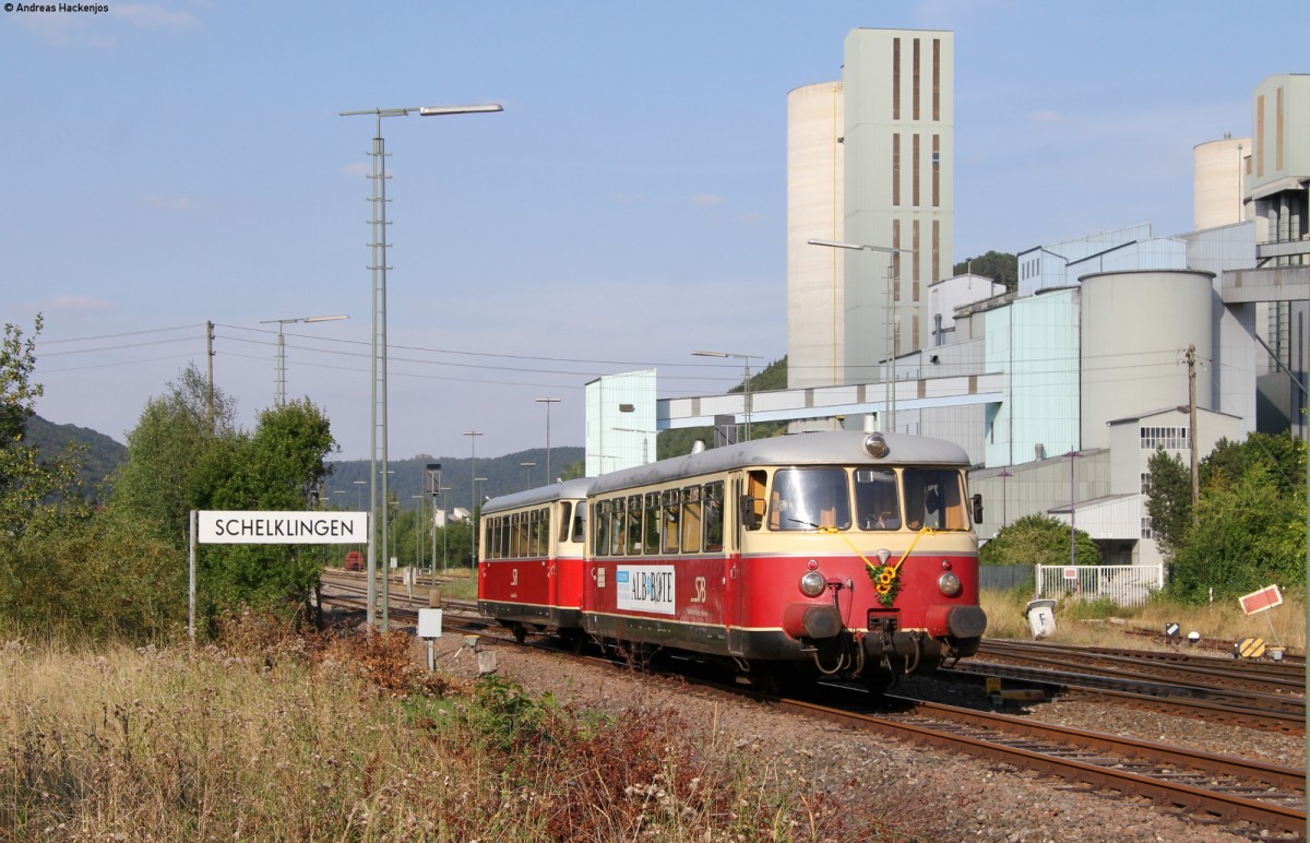 VT 8 und VS 14 der SAB als SAB-Sommerferien-Express (Schelklingen-Offenhausen) in Schelklingen 21.8.13