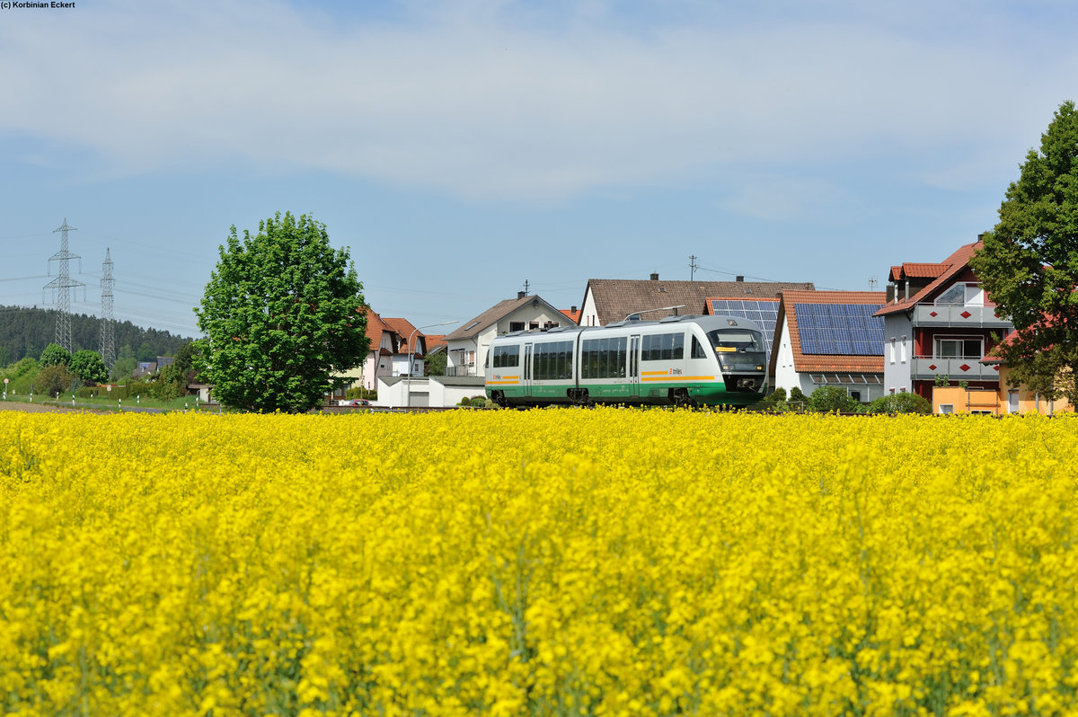 VT17 der Vogtlandbahn als OPB79735 von Marktredwitz nach Regensburg Hbf bei Rothenstadt, 13.05.2015
