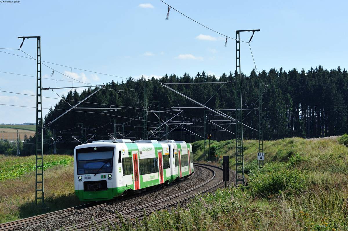 VT333 der Erfurter Bahn als EBx 81024 nach Leipzig Hbf bei Feilitzsch, 13.08.2016