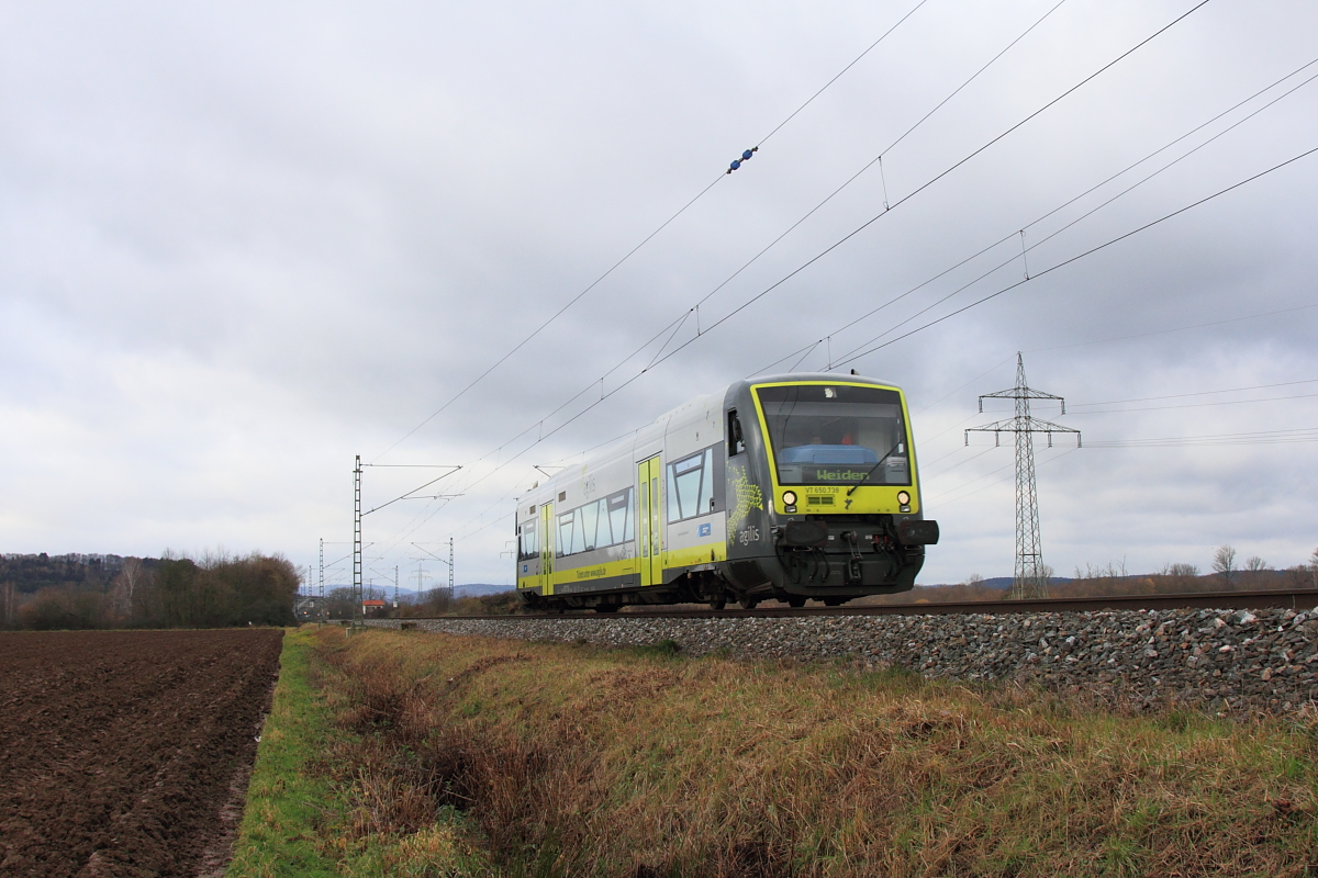 VT650.738 Agilis bei Hochstadt/ Marktzeuln am 21.11.2015.