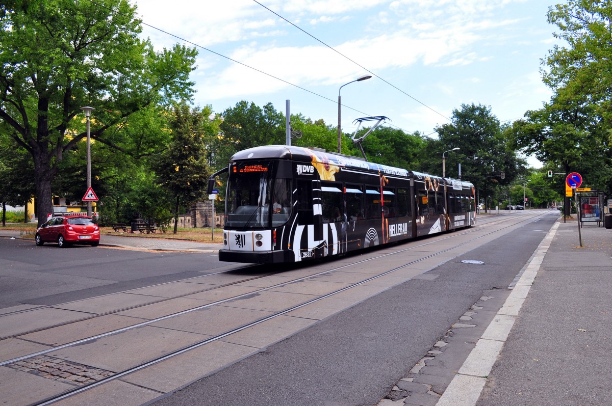 Wagen 2631 der Dresdner Verkehrsbetriebe auf der Linie 6,27.08.13