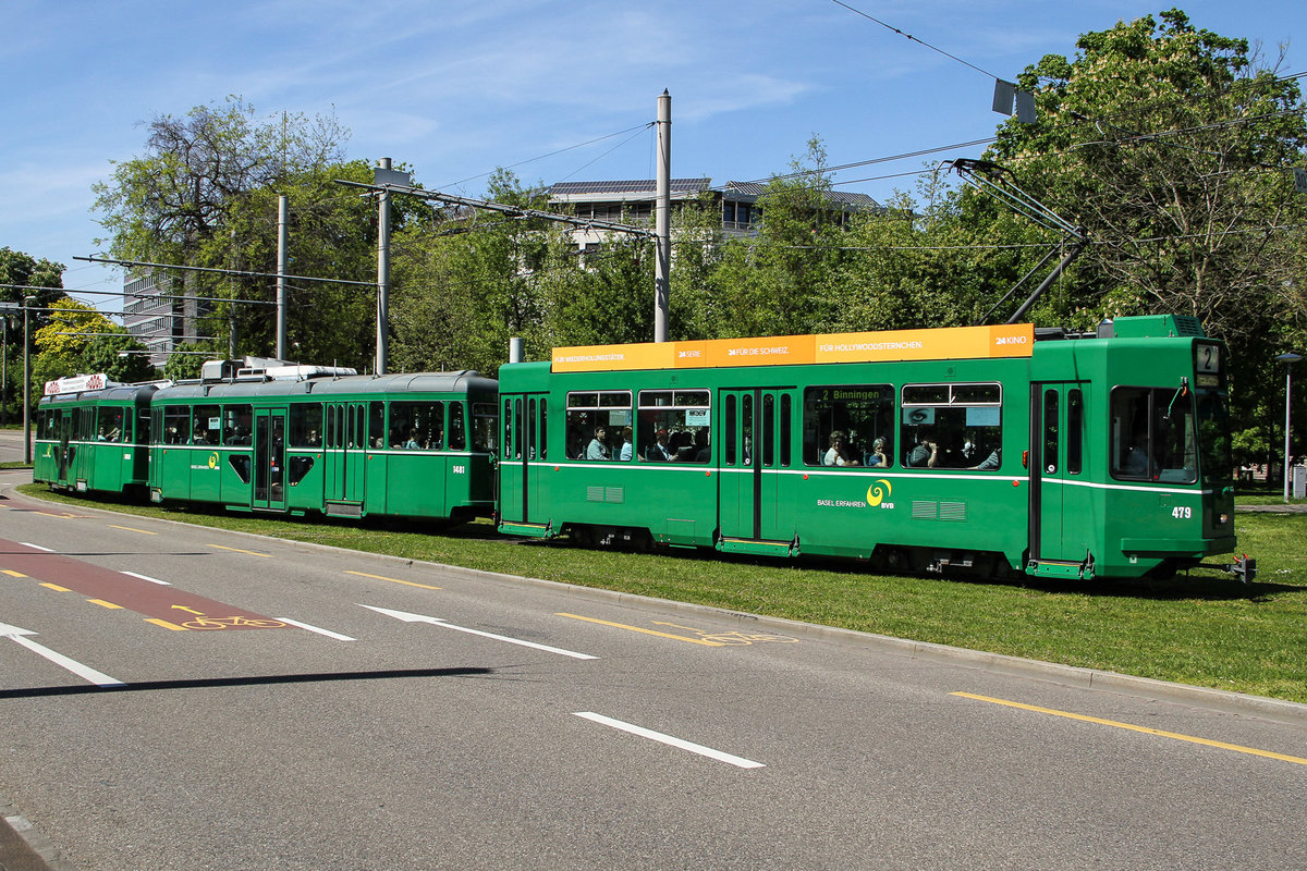 Wagen 479 kurz vor dem Hauptbahnhof Basel am 6. Mai 2016.