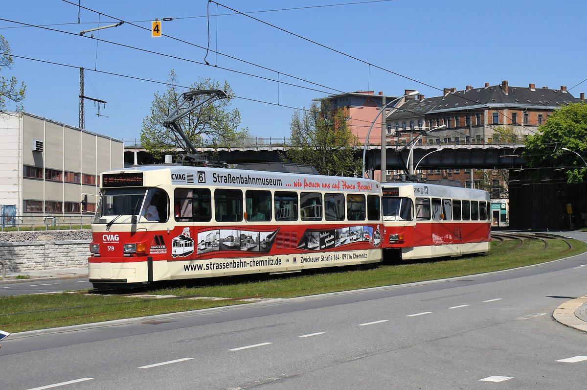 Wagen 519 am 06.05.16 in der Annaberger Straße/Chemnitz