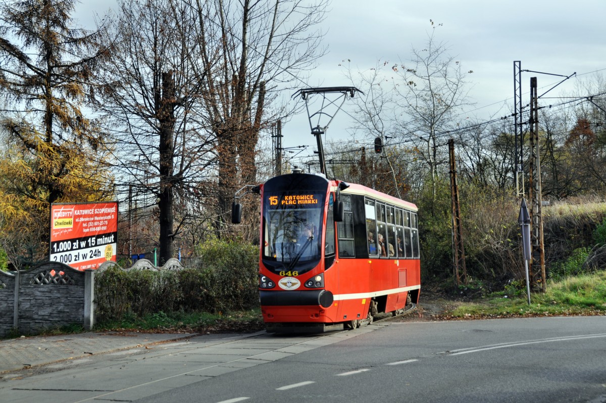 Wagen 646 auf der Linie 15 bei  Katowice Szopienice Dw�r  (28.10.2013)
