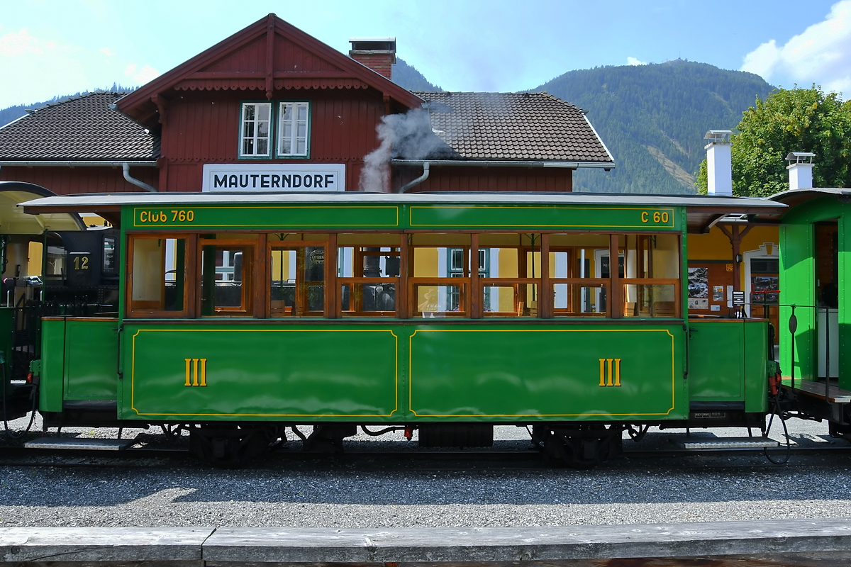 Wagen C 60 wurde 1892 in der Grazer Waggonfabrik gebaut. (Mauterndorf, August 2019)