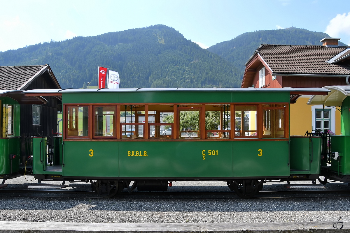 Wagen Cs 501 ist einer der vier in den Jahren von 2010 bis 2014 in der tschechischen Firma Olpas Moaravia gebauten Personenwagen. (Mauterndorf, August 2019)