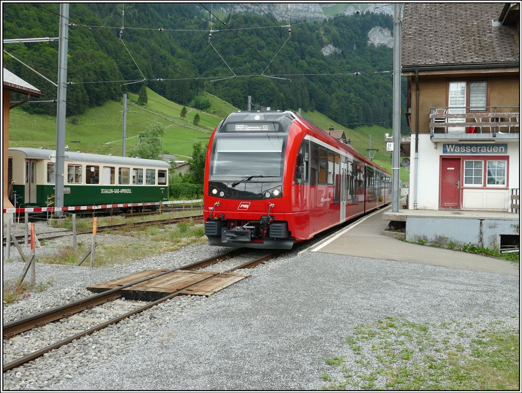 Walzer ABe 4/12 1001 in Wasserauen. (13.07.2019)