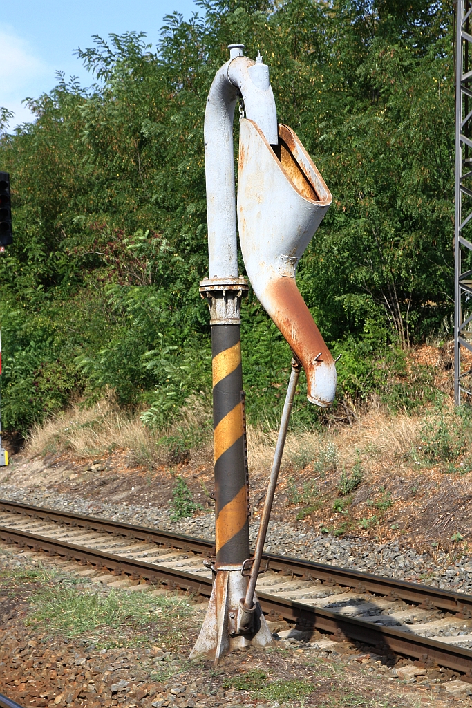 Wasserkran Bauart Spitzner am 18.August 2018 im Bahnhof Strelice.