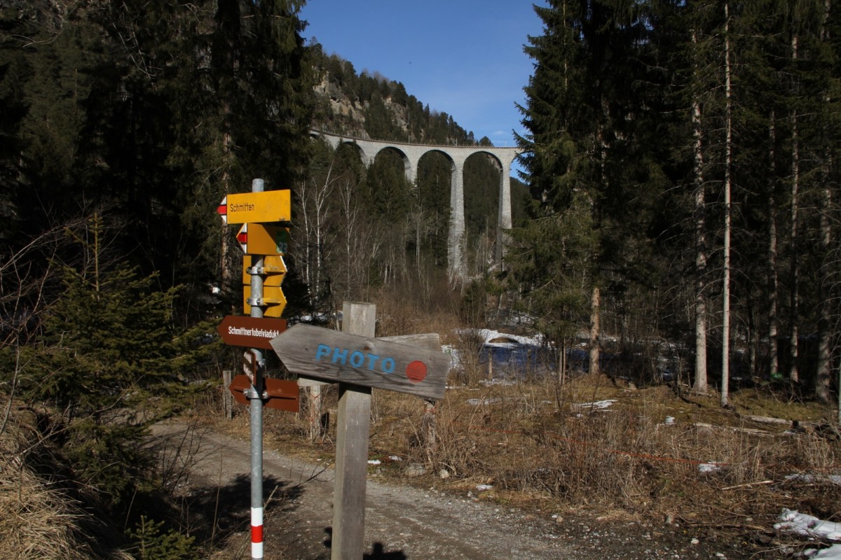 Wegbeschreibung zum Fotopunkt beim Landwasserviadukt, am 9.3.2015.