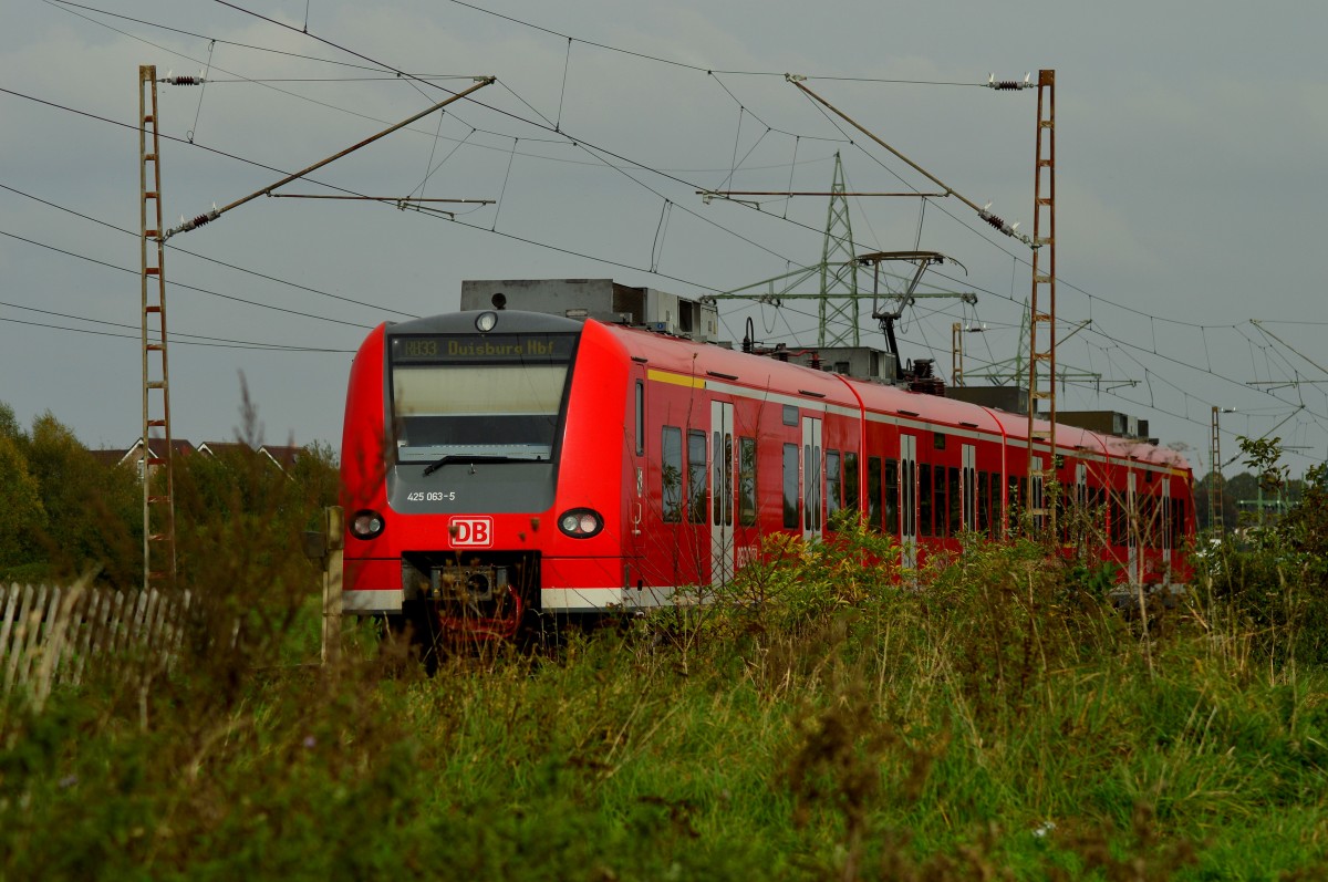 Welcome to the jungle! Hinter Buschwerk hindurch eilt der 425 083-5 als RB 33 nach Duisburg. 12.10.2015