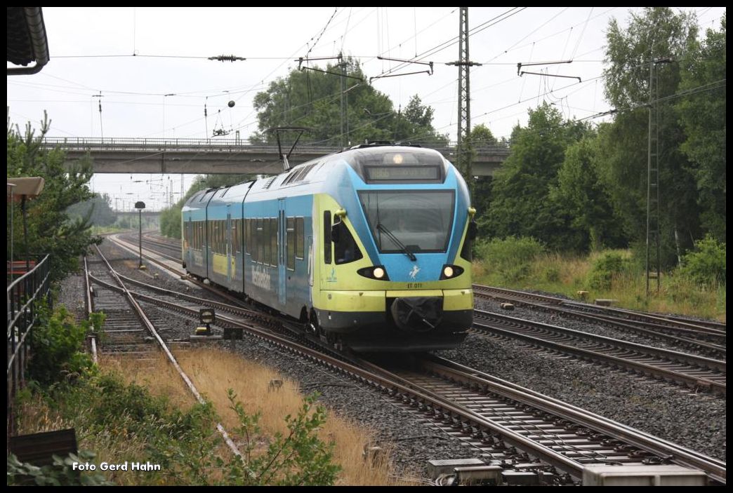 Westfalenbahn ET 011 fährt am 8.7.2015 aus Münster kommend um 16.50 Uhr in Ostbevern ein.