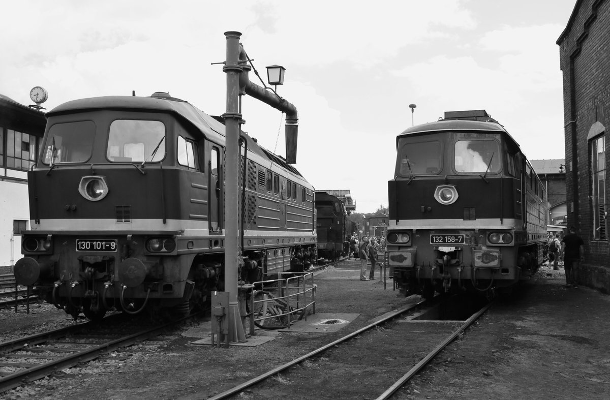 Wie seit Jahren ging es nach Chemnitz-Hilbersdorf. Diesmal zum 25.Heizhausfest des SEM. Hier die 132 158-7 und 130 101-9 am 21.08.16.