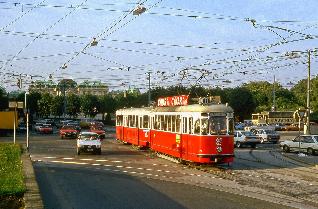 Wien 567 + 1040, Arsenalstraße, Südbahnhof, 14.09.1987.