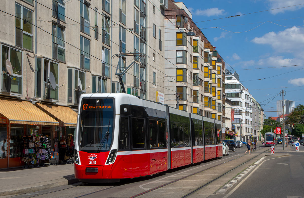 Wien 

Wiener Linien Flexity (Typ D) 303 als Linie 67, Troststraße, 28.06.2019 