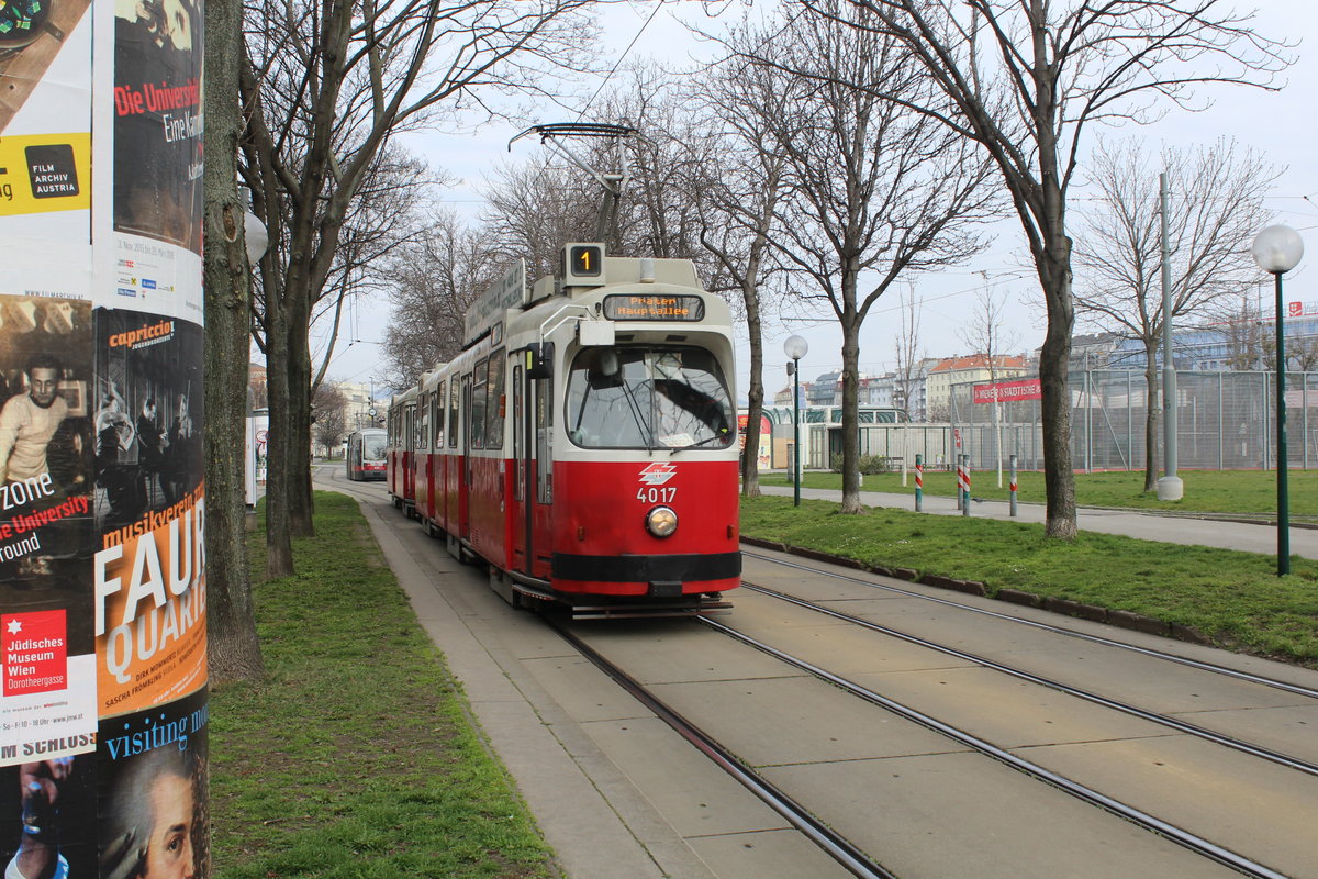 Wien Wiener Linien SL 1 (E2 4017) Innere Stadt, Franz-Josefs-Kai am 23. März 2016.